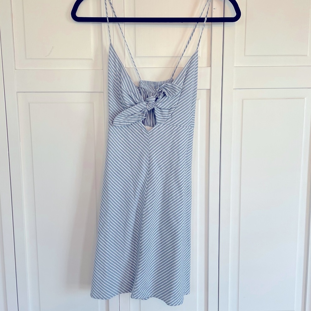NEWBURY KUSTOM BLUE AND WHITE STRIPE CUT OUT DRESS